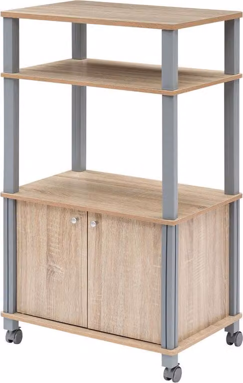 COSTWAY scaffale da cucina con rotelle, carrello da cucina con ripiani e armadietto, carrello di servizio per microonde, scaffale in piedi carrello laterale carrello, 60x40x98cm (naturale)