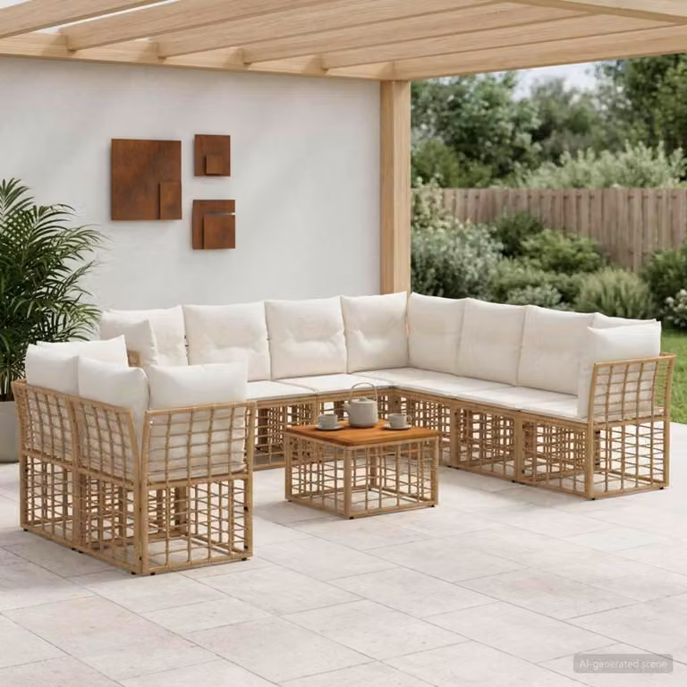 Maison Exclusive - Set da esterno per divano, composto da 10 pezzi. Tessuto in poliestere, naturale e color crema