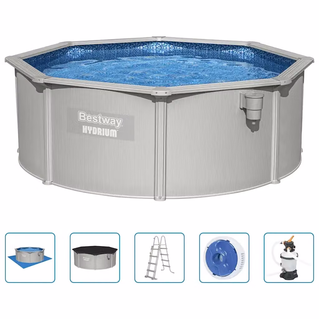 Piscina Fuori Terra Rotonda Bestway Hydrium con Telaio in Acciaio, Colore Grigio e Bianco, Diametro: 360 cm, Altezza: 120 cm – 2