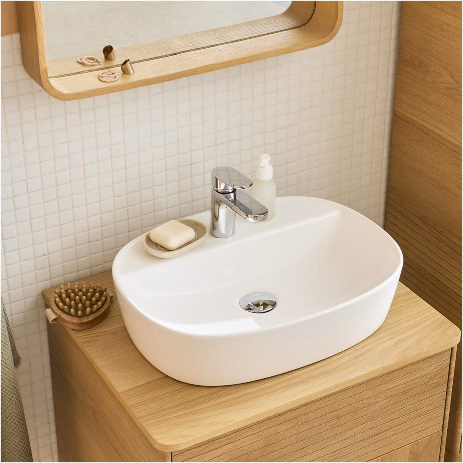 Lavabo ovale da appoggio in Vetroceramica bianca ADAM 50x38cm