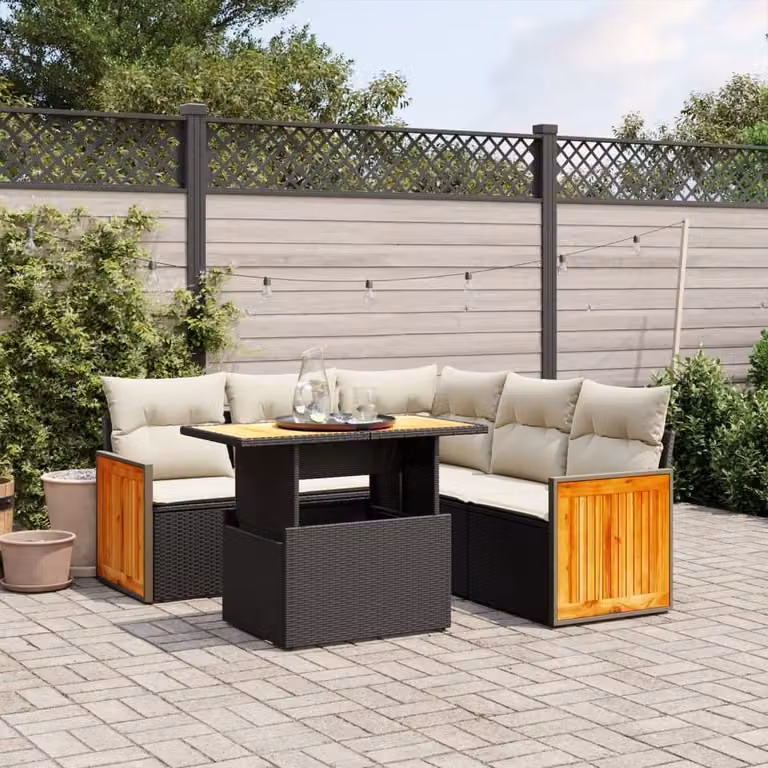 Maison Exclusive - Set Divano da Giardino 6 pz con Cuscini Nero in Polyrattan
