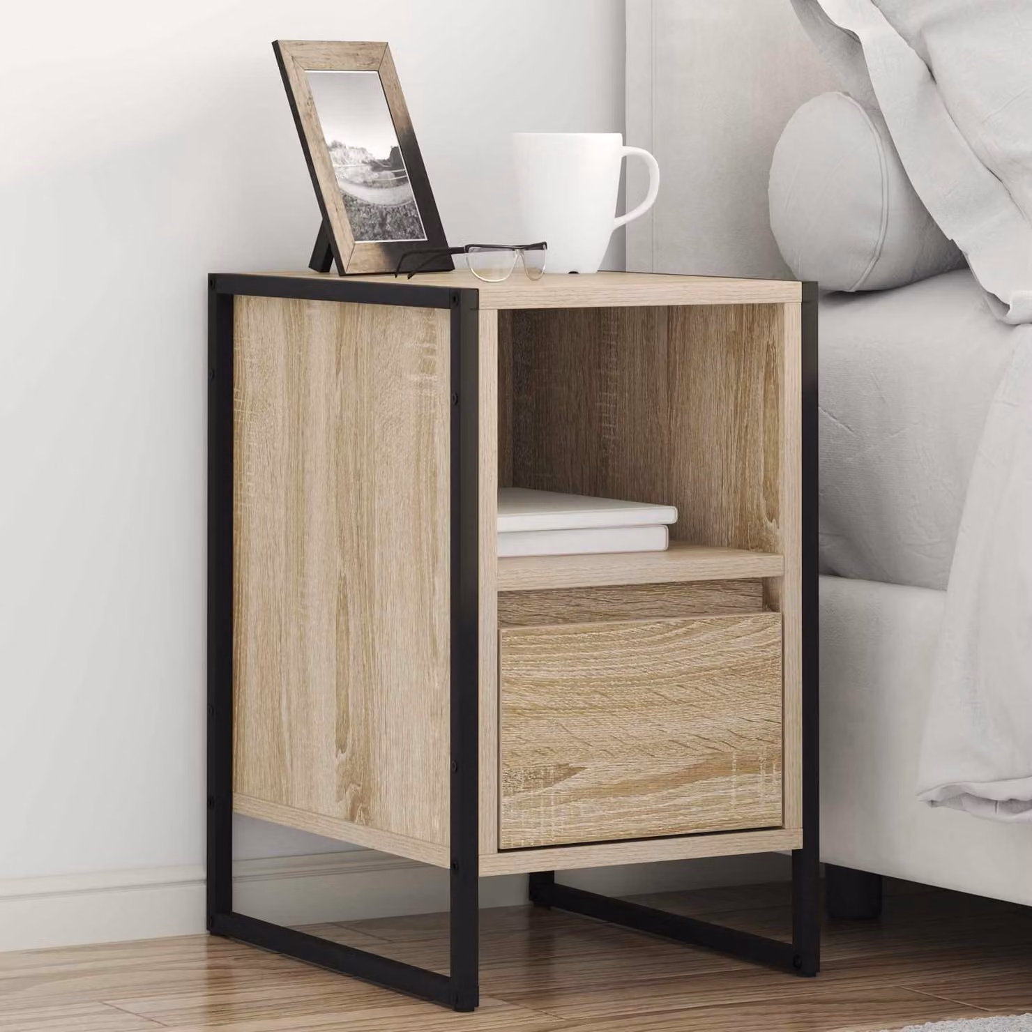 Set di 2 comodini vidaXL in stile industrial, colore rovere sonoma, L: 39,5 cm, P: 30 cm, H: 50 cm