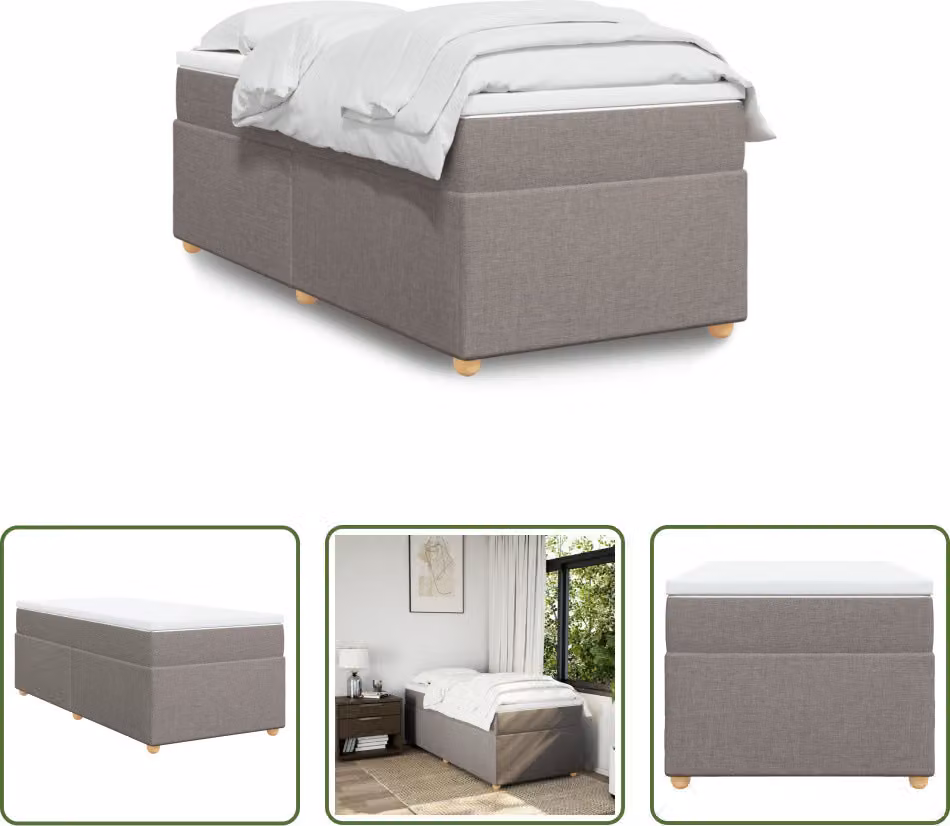 The Living Store Letto a molle con materasso Taupe 90x200 cm in tessuto
