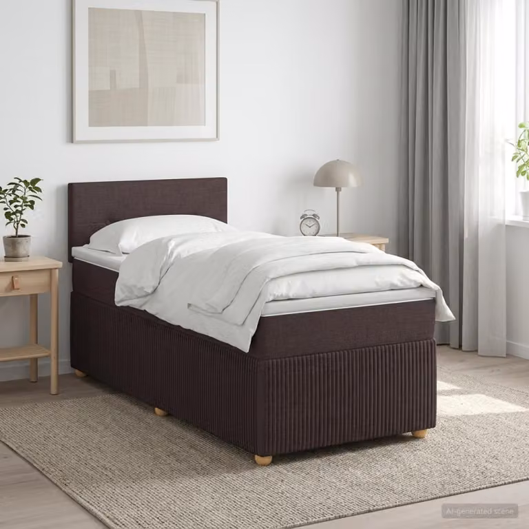 Letto box spring con materasso vidaXL in tessuto marrone e bianco, L/P: 90 x 190 cm