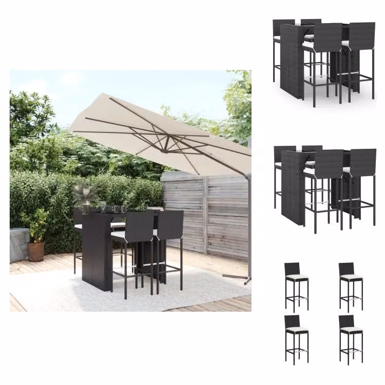 vidaXL Set bar da giardino 5 pezzi con cuscini in poly rattan nero - Set di mobili da giardino