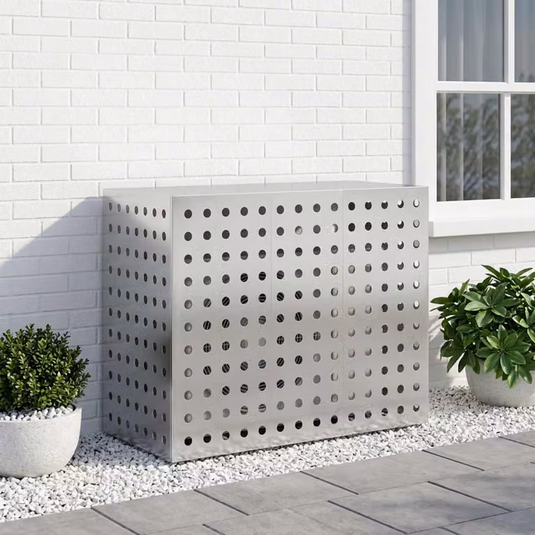 Copertura per condizionatore d'aria vidaXL in acciaio galvanizzato, Argento, L 110 x P 50 x H 80 cm