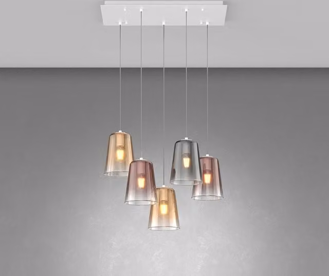 Lampadario Contemporaneo Shaded Metallo Bianco Vetro Multicolor 5 Luci E27