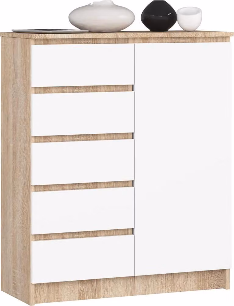 Cassettiera stretta combinata SAVRILA - rovere sonoma / bianco