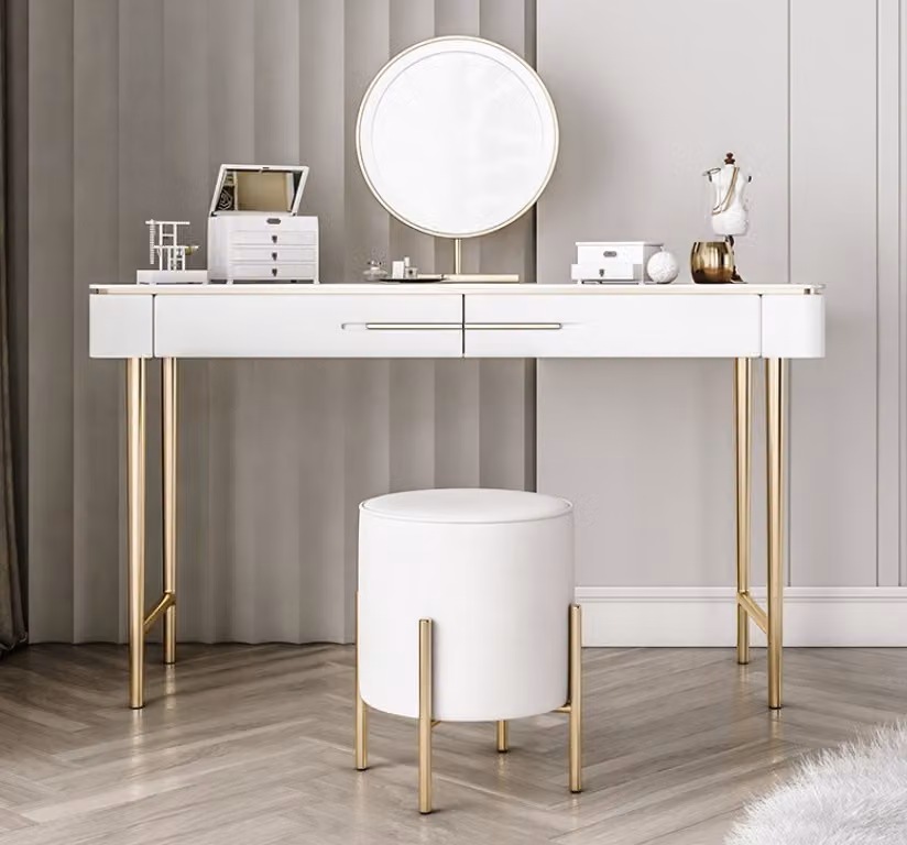 Weißer Schminktisch Designer Kosmetiktisch 2x Schubladen Frisierkommode