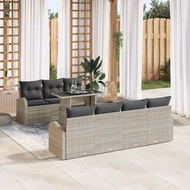 Set Divano da Giardino 8 pz vidaXL Grigio con Tavolino e Cuscini in Tessuto Resistente ai Raggi UV – 1