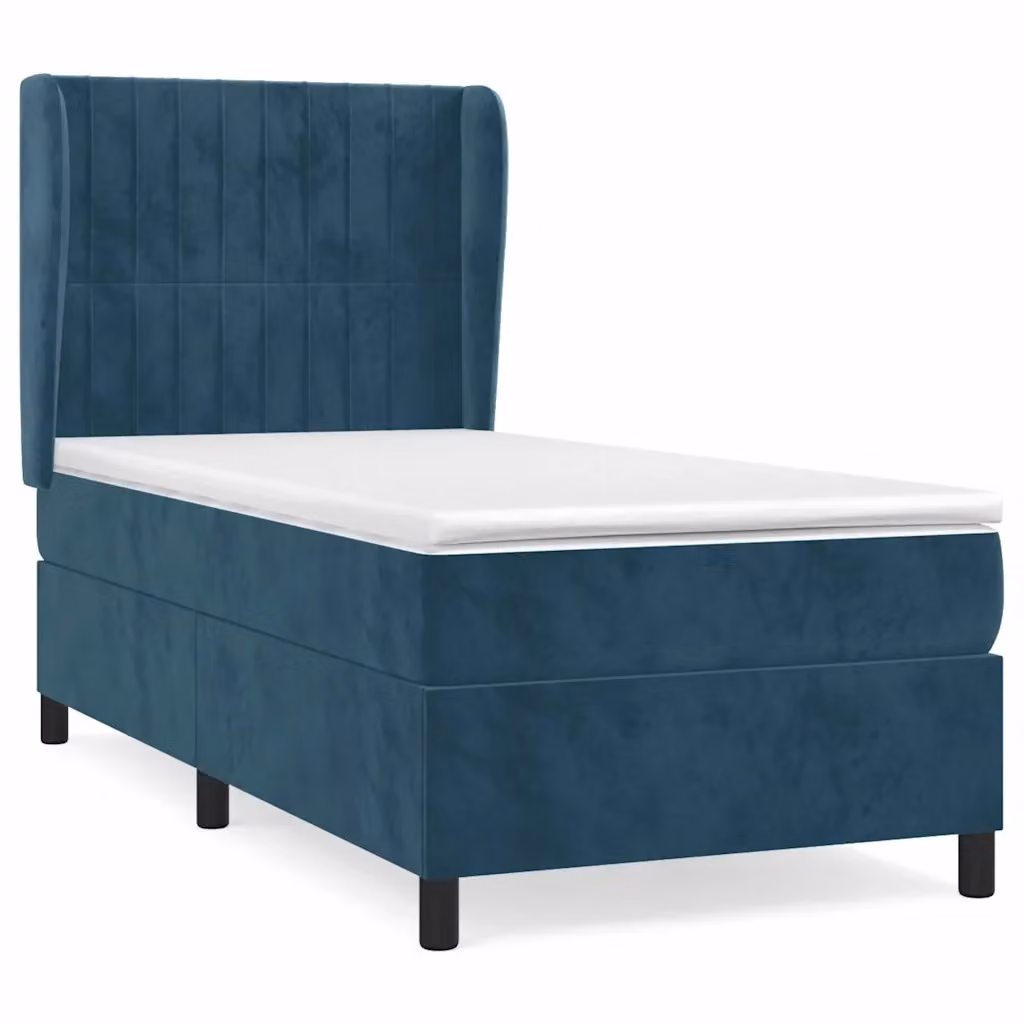 vidaXL Giroletto a Molle con Materasso in Velluto Blu Scuro e Bianco L/P/H: 100 x 200 cm – 2