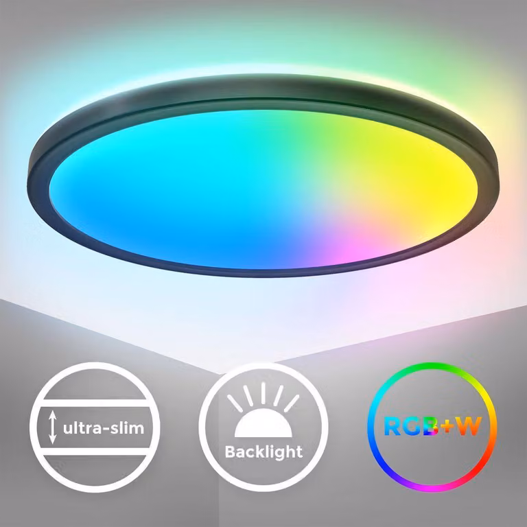 B.K.Licht I Lampada da soffitto LED RGB rotonda I Pannello LED ultra piatto I cambio colore I Lampada da soffitto RGBW dimmerabile I illuminazione indiretta I telecomando I nero