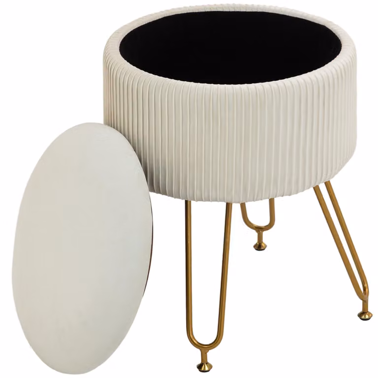 Portaoggetti 2-in-1 con gambe in metallo | Colore: Oro bianco | Dimensioni: 40x40x48 cm