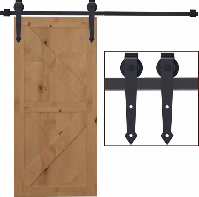 Kit per porta scorrevole in stile rustico HOMCOM con binario in acciaio inossidabile da 200 cm e rotelle, nero opaco