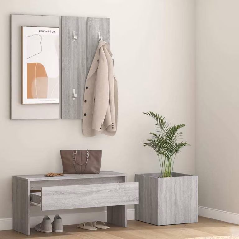 The Living Store Set di mobili per corridoio in legno grigio Sonoma