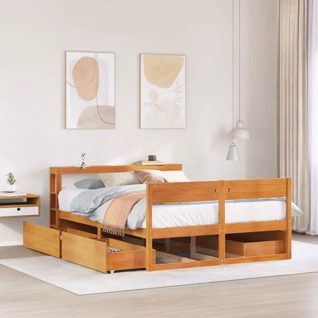 Letto senza Materasso Marrone Cera 140x190 cm in Legno di Pino 3306395
