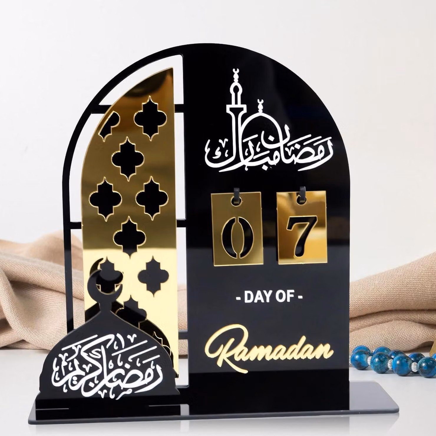Calendario del Ramadan 2025, in acrilico, con conto alla rovescia di 30 giorni, ideale per la decorazione della tavola, design a volta