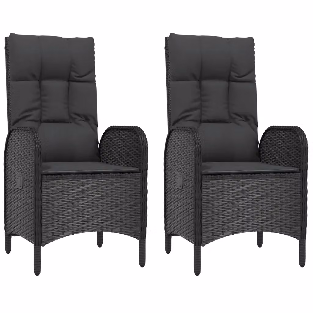 Set di 2 sedie da giardino moderne vidaXL in polyrattan nero con cuscini inclusi – 2