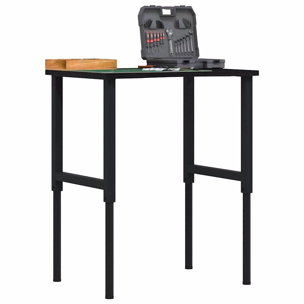 vidaXL Banco Lavoro Regolabile in Legno di Rovere e Metallo, Marrone e Nero, L: 80 cm, P: 60 cm, H: 71,5-98 cm