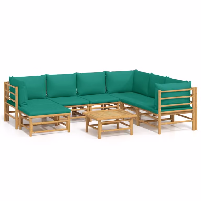 Set Salotto da Giardino 8pz con Cuscini Verdi Bambù