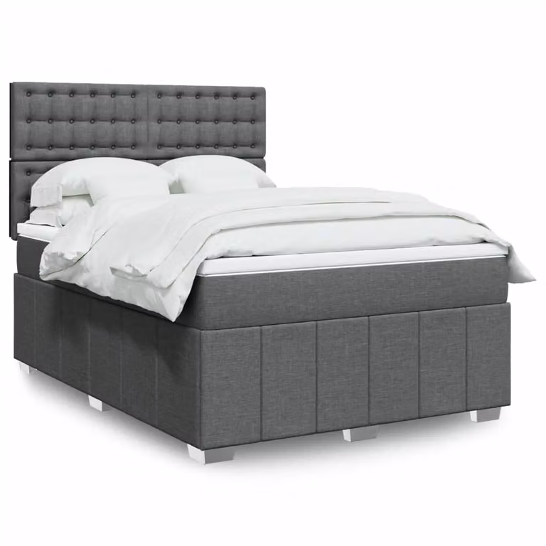 vidaXL Letto Ibrido con Giroletto a Molle e Materasso in Tessuto Grigio e Bianco L/P/H: 140 x 200 x 150,5 cm