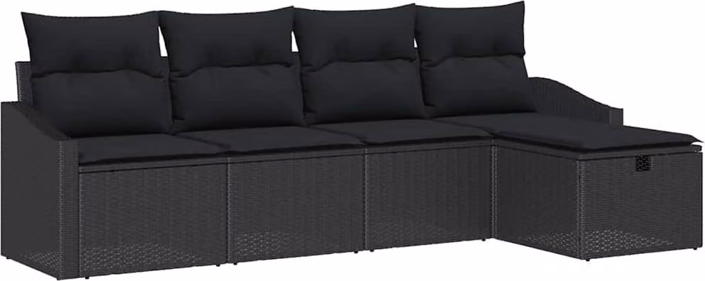 Set di divani con cuscino 5 pcs Nero polyrattan
