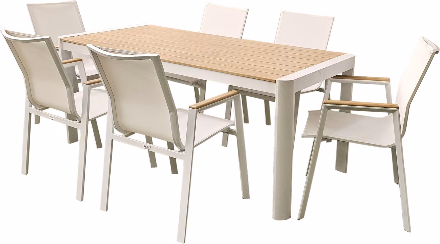Mobili da giardino alluminio / WPC 7-PLG. bianco / marrone mobili da giardino set da pranzo tavolo 220 cm + 6 sedie