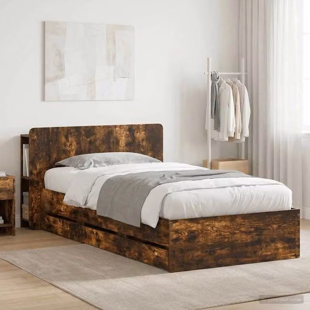 Letto con contenitore e cassetti vidaXL in legno Rovere Fumo L: 140 cm, P: 200 cm, H: 221,5 cm – 1