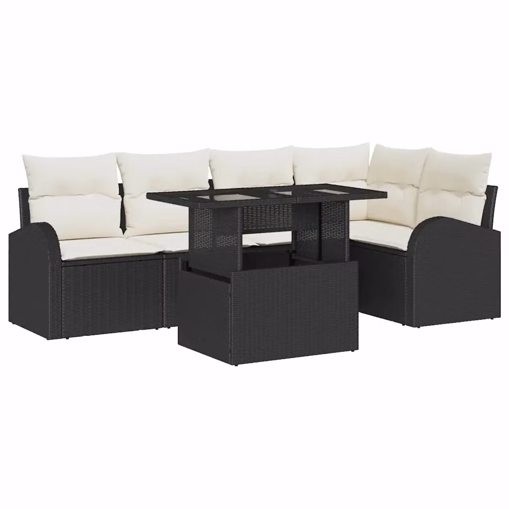 Set Divano da Giardino vidaXL a Forma di L in Polyrattan con Tavolino, 6 Pezzi, Nero e Beige – 2