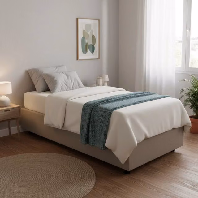 Letto singolo contenitore Andry Talamo Italia con materasso incluso, rivestimento in ecopelle, colore tortora