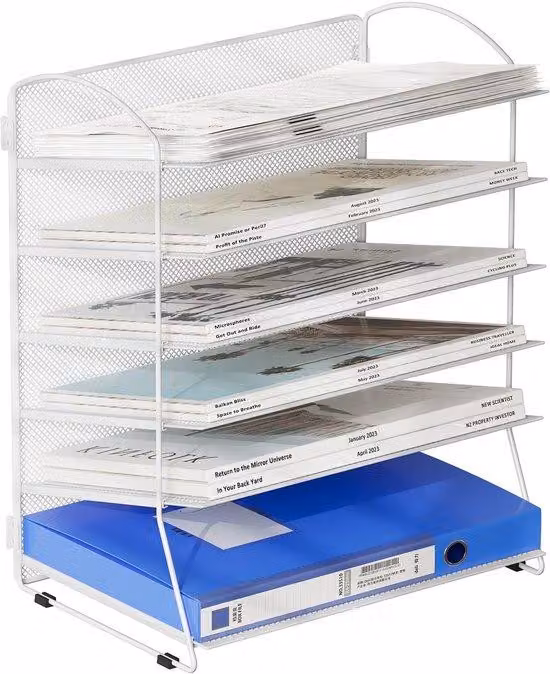 Portadocumenti A4 - 6 scomparti - Elegante struttura a griglia - Materiale metallico resistente - Design senza viti - Dimensioni: 34,5 x 40,5 x 22,5 cm - Organizzatore per documenti