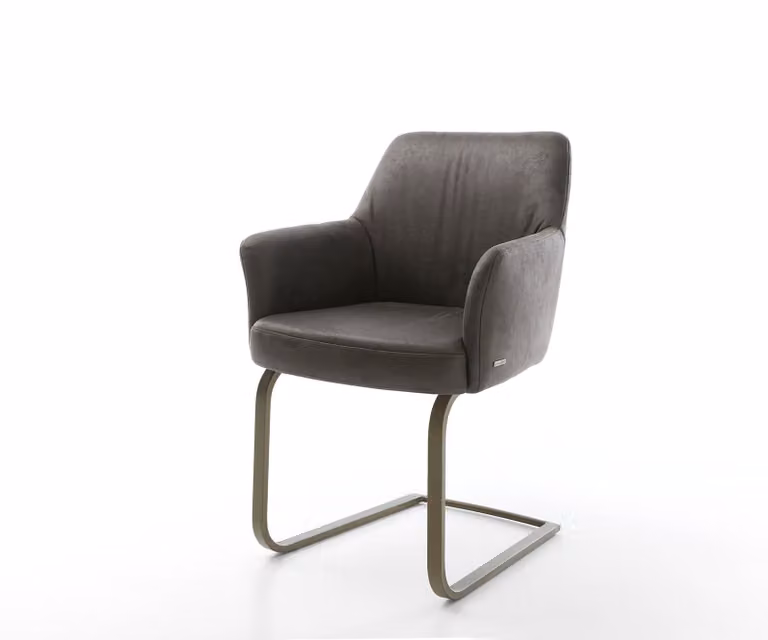 DELIFE Sedia a dondolo Xana-Flex con braccioli, rivestita in microfibra color antracite, stile vintage, seduta piatta, finitura effetto titanio, con molle insacchettate