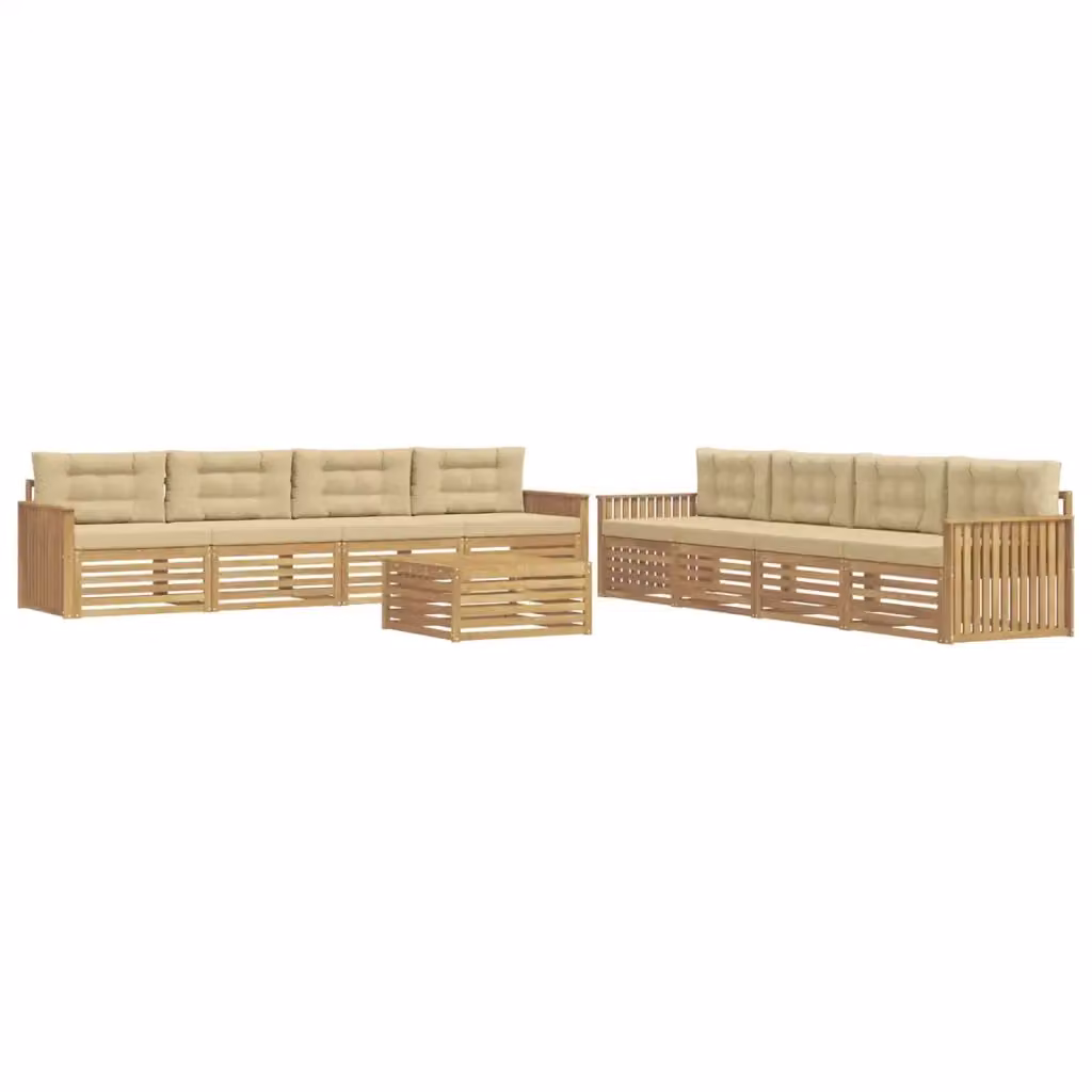 Set di divani da esterno a forma di U vidaXL in legno di acacia con cuscini Bianco e Beige – 2