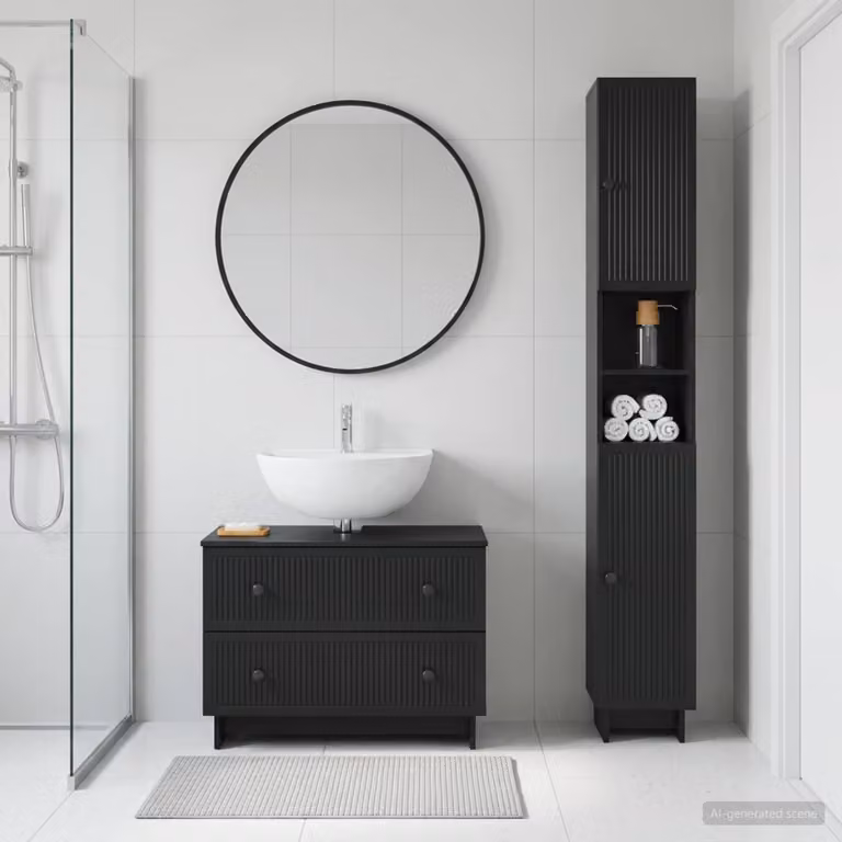 Set di mobili da bagno vidaXL EDE composto da 2 pezzi, vanità e pensile, colore nero opaco, in MDF