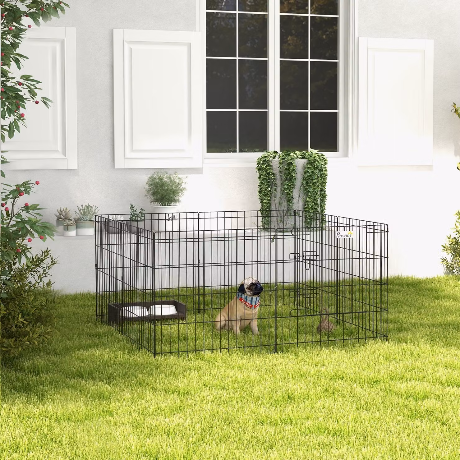 Recinto per cani PawHut con 8 pannelli a rete e porta, per interno ed esterno, Nero, 61 x 61 cm – 2