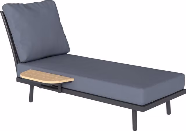 Sdraio da giardino Outsunny con cuscini in olefina lavabili, telaio in metallo e ripiano laterale, Grigio, L: 58 cm, P: 137 cm, H: 75 cm – 1