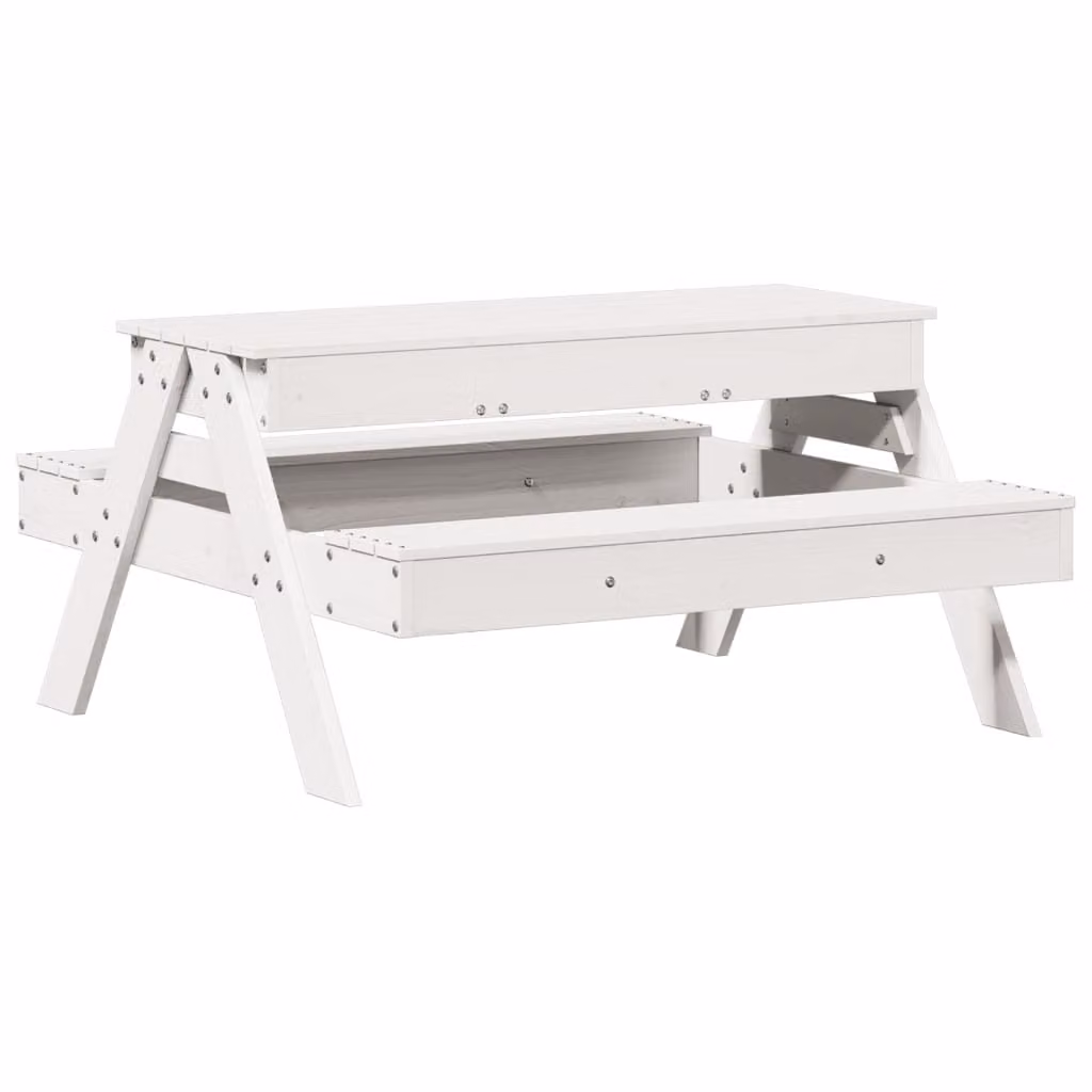 vidaXL Tavolo da picnic con sabbiera per bambini Legno di pino massiccio bianco