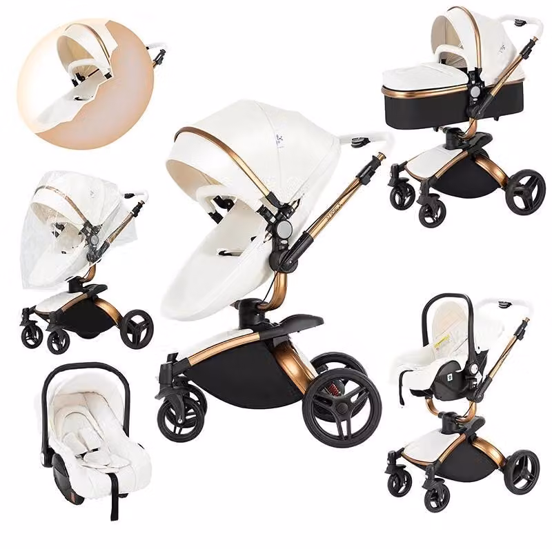 Passeggino, compatto, girevole a 360°, bianco
