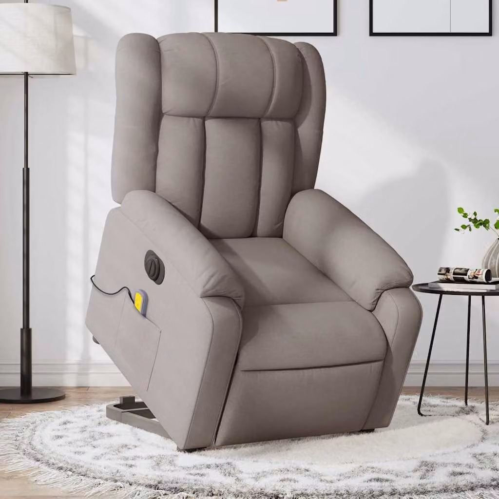 vidaXL Poltrona Alzapersona Elettrica con Massaggio in Tessuto Beige e Grigio – 1