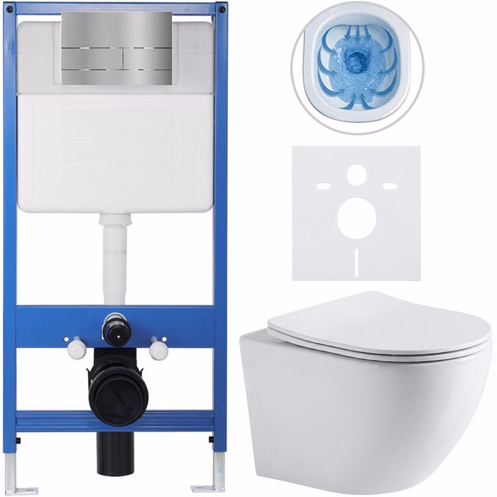 CERANO - Set completo per WC da incasso Lite/Verde - bianco lucido - pulsante per WC Line, acciaio inossidabile - installazione a parete - 49x36 cm