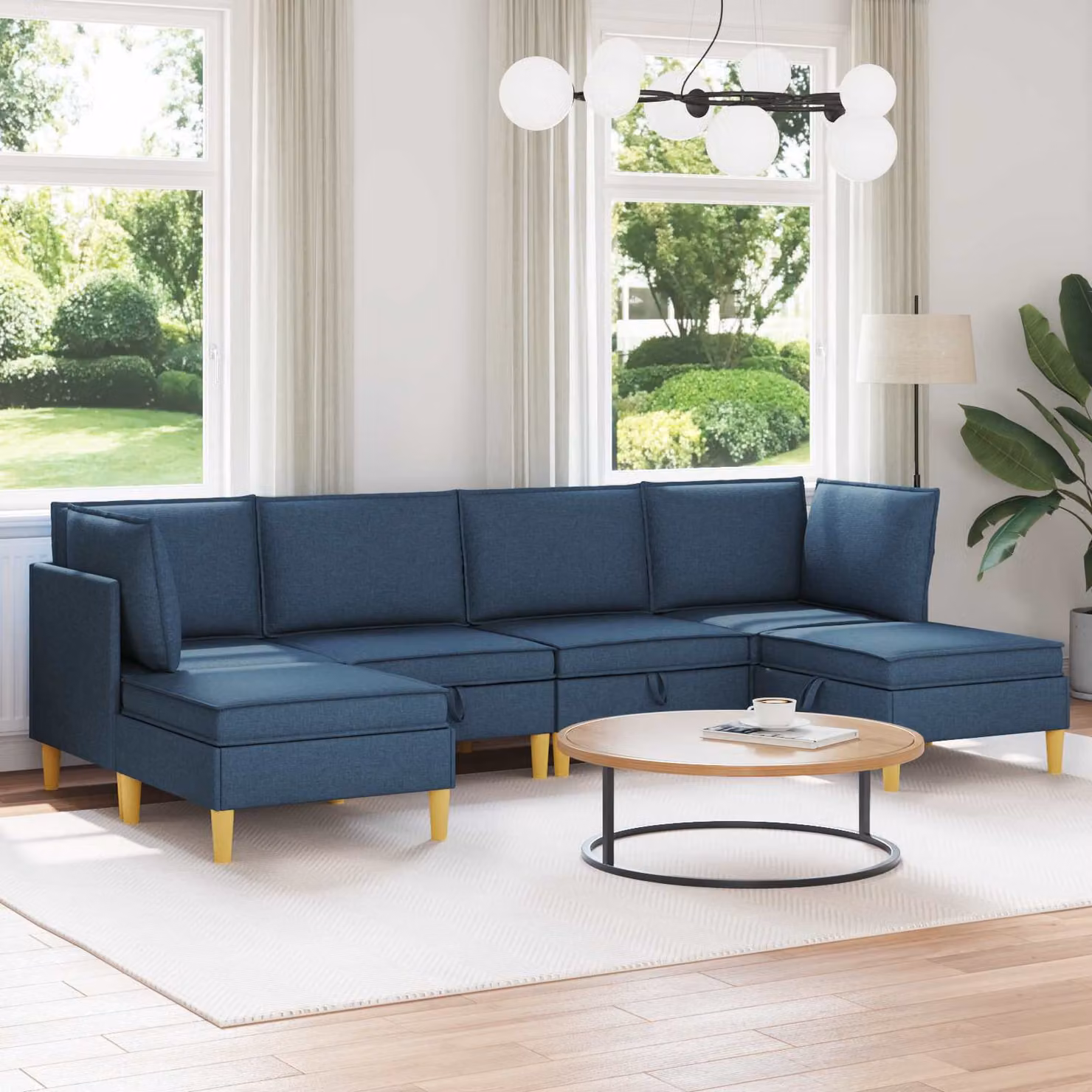 vidaXL Set di divani modulari moderno a L con spazio di archiviazione, 6 pezzi, Blu