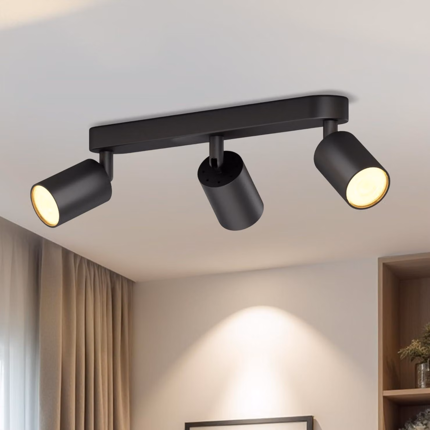 LVWIT Plafoniera LED nera, 3 luci, orientabile, attacco GU10, lampada da soffitto, faretto, lampada moderna, proiettore a soffitto per cucina, soggiorno, camera da letto (senza lampadine)
