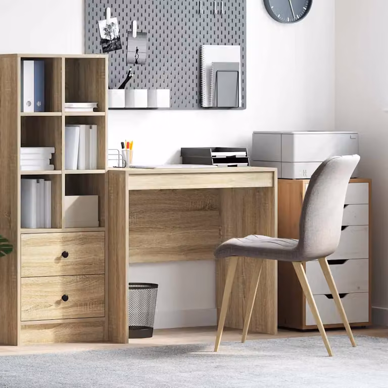 Scrivania minimalista vidaXL in legno e MDF, colore rovere, L 80 x P 50 x H 76 cm