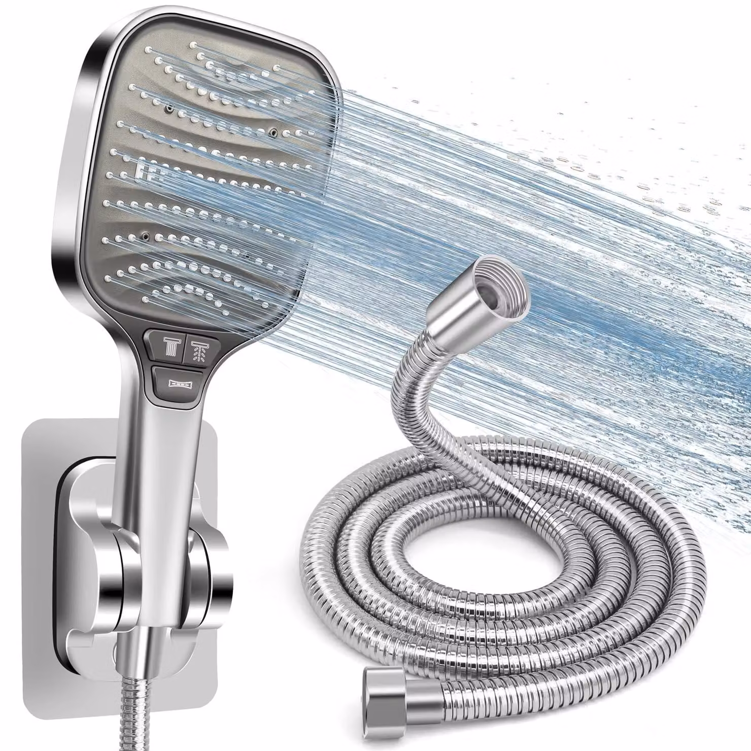 Doccia a soffione ad alta pressione con tubo flessibile e supporto