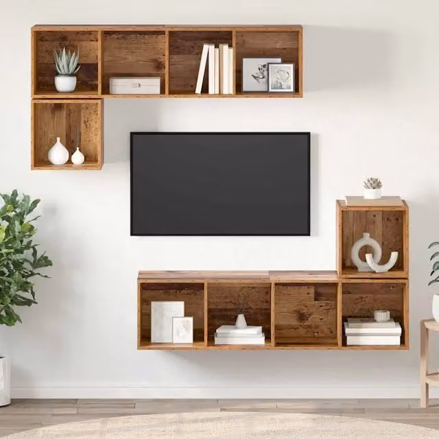 Set mobile TV 4 pz-Set di 4 Credenza per TV Legno vecchio Legno multistrato 579019