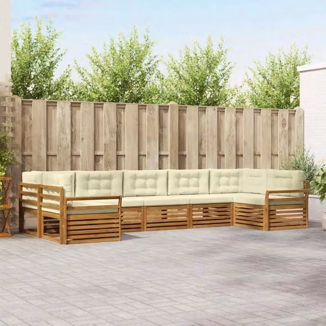 Set di divani da esterno 7 pz Naturale e Crema 3374060