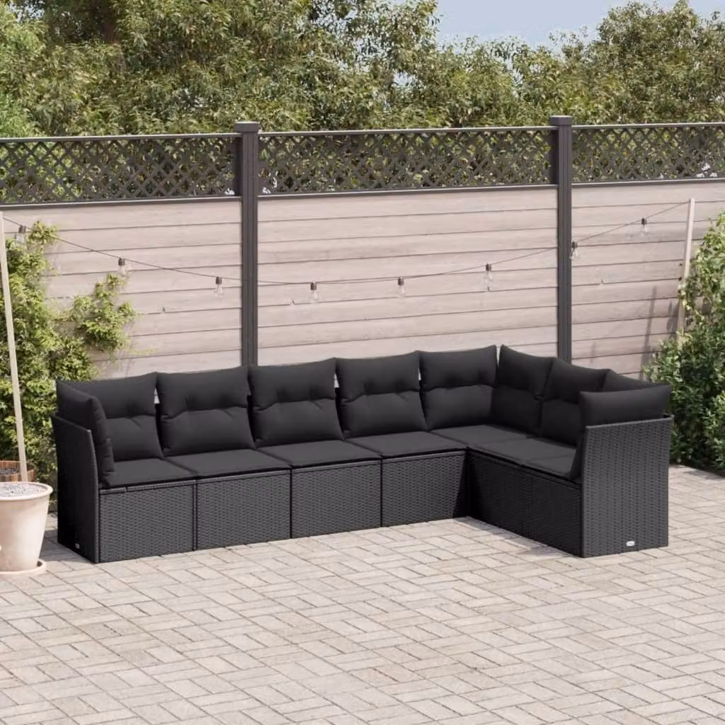Maison Exclusive - Set da giardino 7 pezzi con cuscini in polyrattan nero