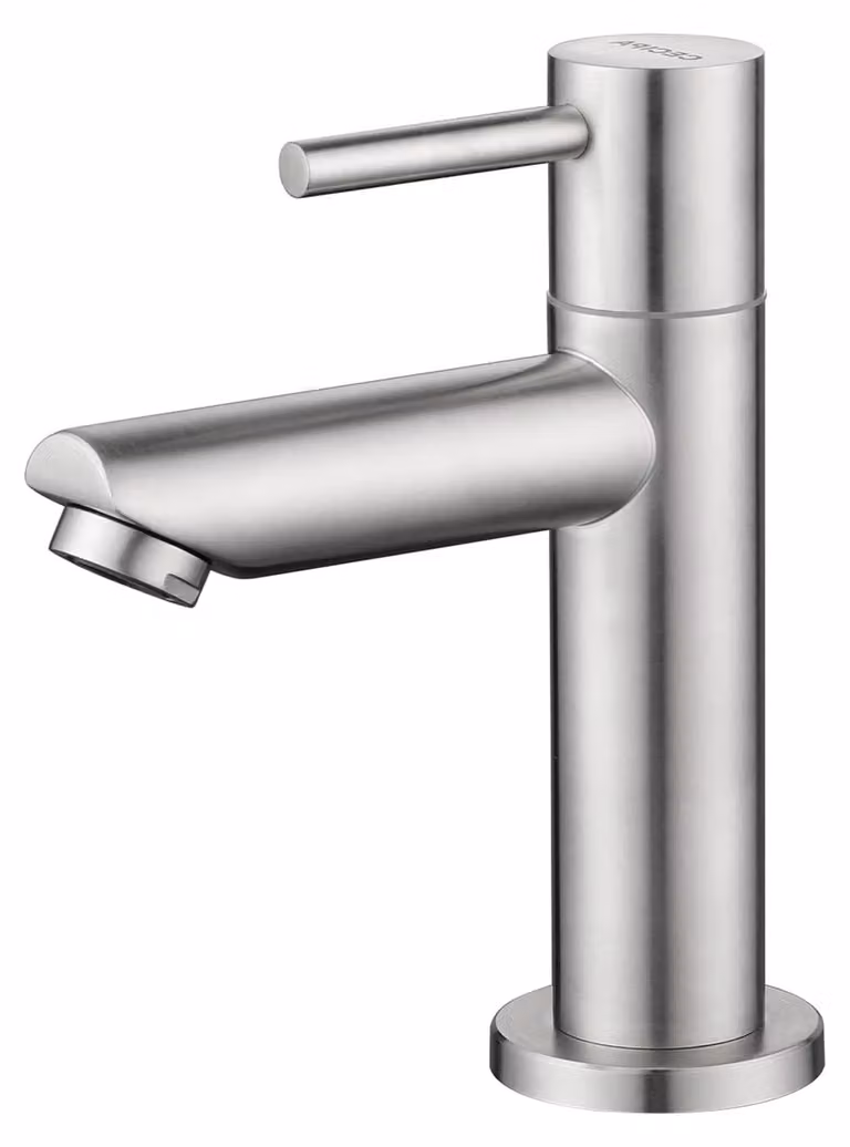 Rubinetto per lavabo acqua fredda - Cromato - Con tubo di alimentazione - Altezza 93,4 mm