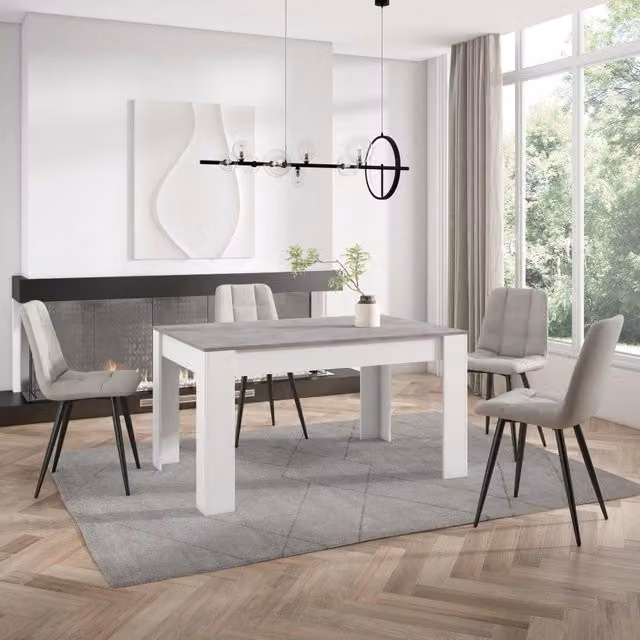 Tavolo da pranzo moderno SKRAUT HOME rettangolare per 6 persone, grigio e bianco, L: 140 cm, P: 90 cm, H: 76 cm – 1