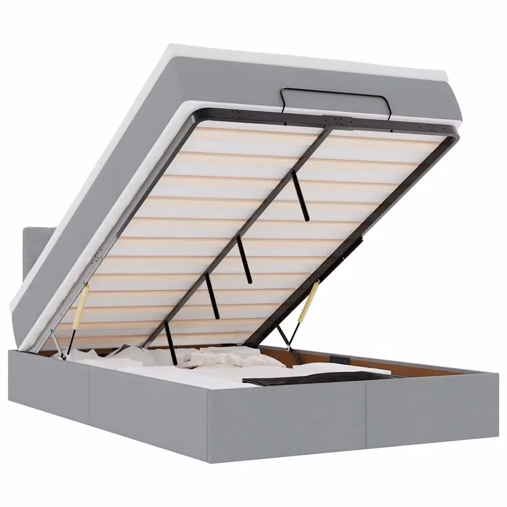 Letto contenitore moderno vidaXL con base a sollevamento, illuminazione sottostante e porta di ricarica USB, Grigio e Bianco, L: 120 cm, P: 200 cm, H: 88 cm – 2